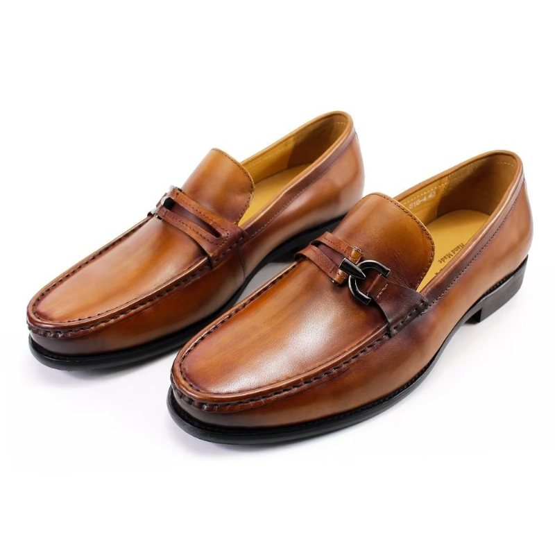 Ανδρικά Loafers Κομψά Δερμάτινα Slip On Μπρογκ Παπούτσια - Καφέ