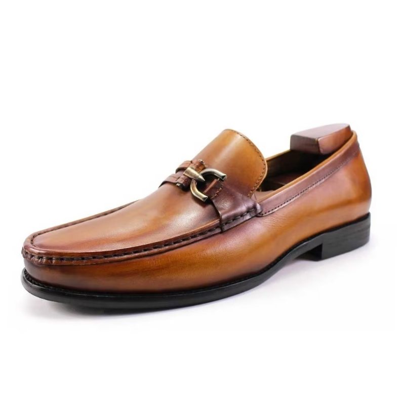 Ανδρικά Loafers Κομψά Δερμάτινα Slip On Μπρογκ Παπούτσια - Καφέ