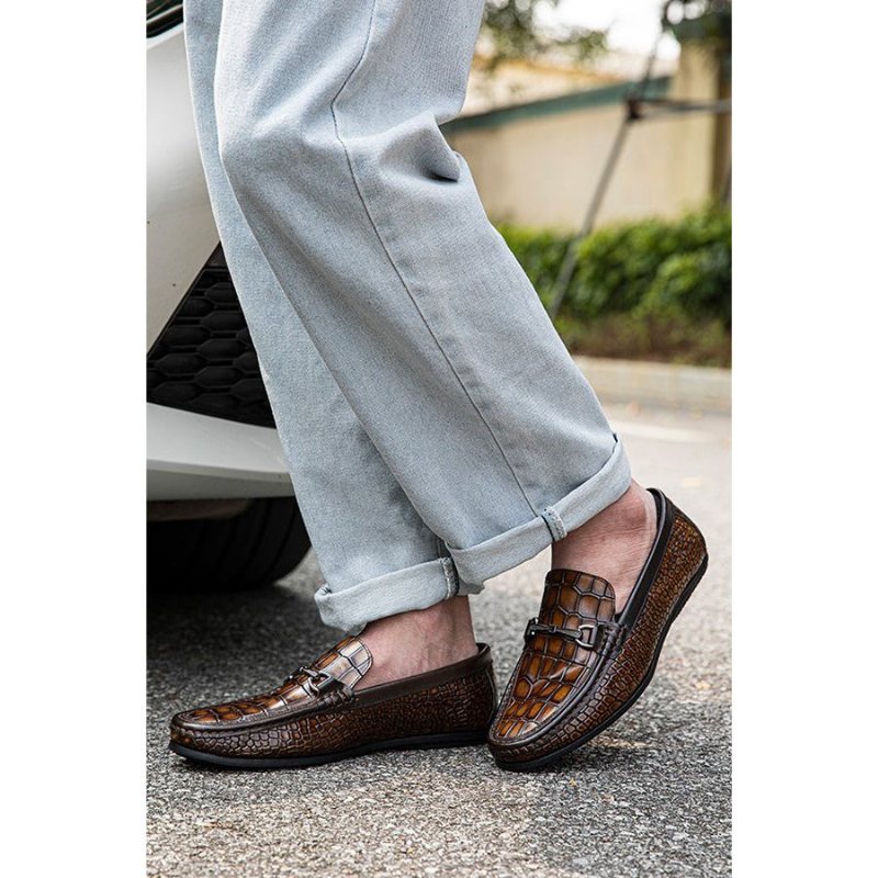 Ανδρικά Loafers Πολυτέλεια Alligator Print Leather Penny - Καφέ