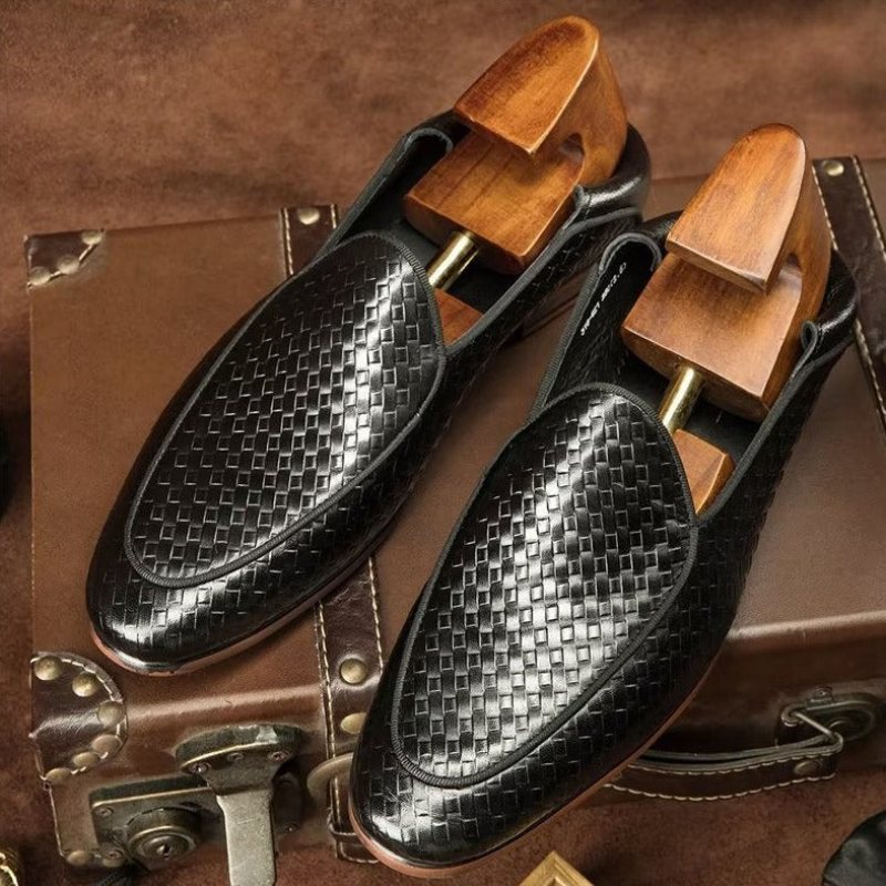 Ανδρικά Loafers Πολυτέλεια Cow Leather Exotic Texture Slip-on - Μαύρος