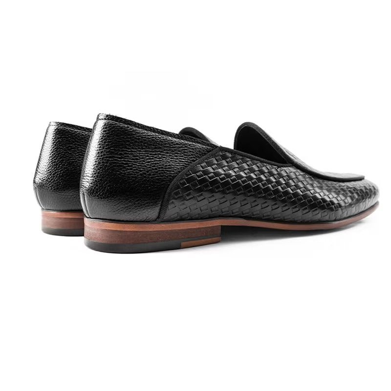 Ανδρικά Loafers Πολυτέλεια Cow Leather Exotic Texture Slip-on - Μαύρος