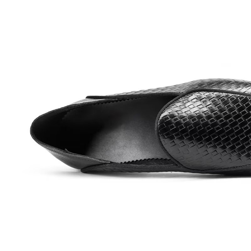 Ανδρικά Loafers Πολυτέλεια Cow Leather Exotic Texture Slip-on - Μαύρος