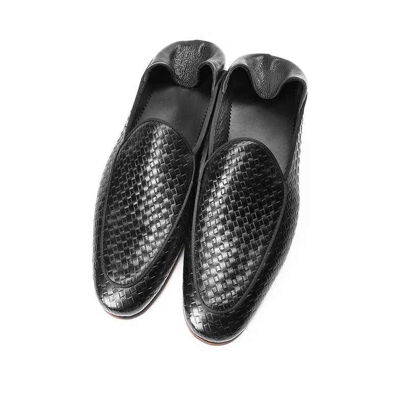 Ανδρικά Loafers Πολυτέλεια Cow Leather Exotic Texture Slip-on - Μαύρος