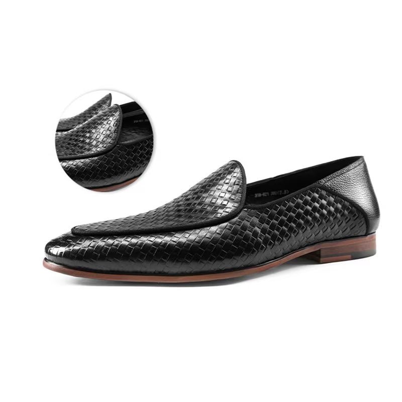 Ανδρικά Loafers Πολυτέλεια Cow Leather Exotic Texture Slip-on - Μαύρος