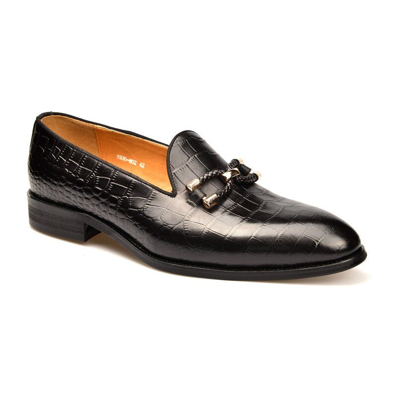 Ανδρικά Loafers Πολυτέλεια Crocodile Leather Slip On Μπρογκ Παπούτσια - Μαύρο