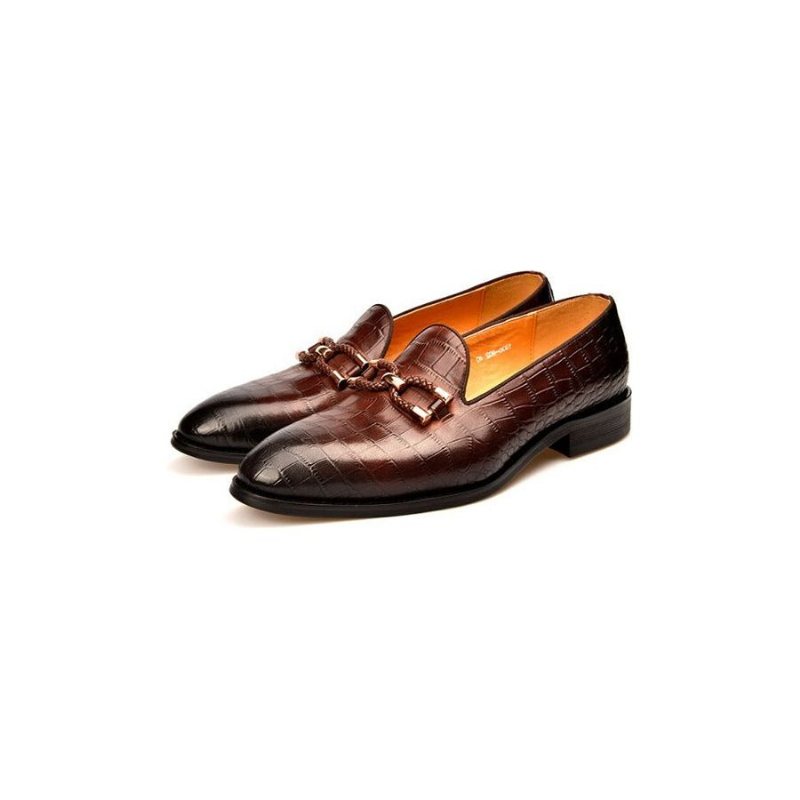 Ανδρικά Loafers Πολυτέλεια Crocodile Leather Slip On Μπρογκ Παπούτσια - Καφές