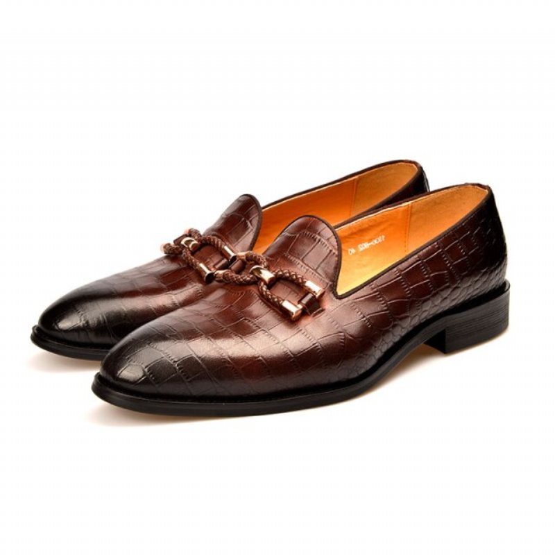 Ανδρικά Loafers Πολυτέλεια Crocodile Leather Slip On Μπρογκ Παπούτσια - Καφές