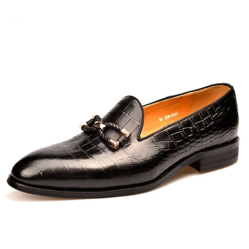 Ανδρικά Loafers Πολυτέλεια Crocodile Leather Slip On Μπρογκ Παπούτσια - Μαύρο