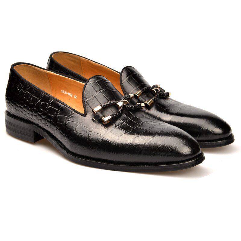 Ανδρικά Loafers Πολυτέλεια Crocodile Leather Slip On Μπρογκ Παπούτσια - Μαύρο