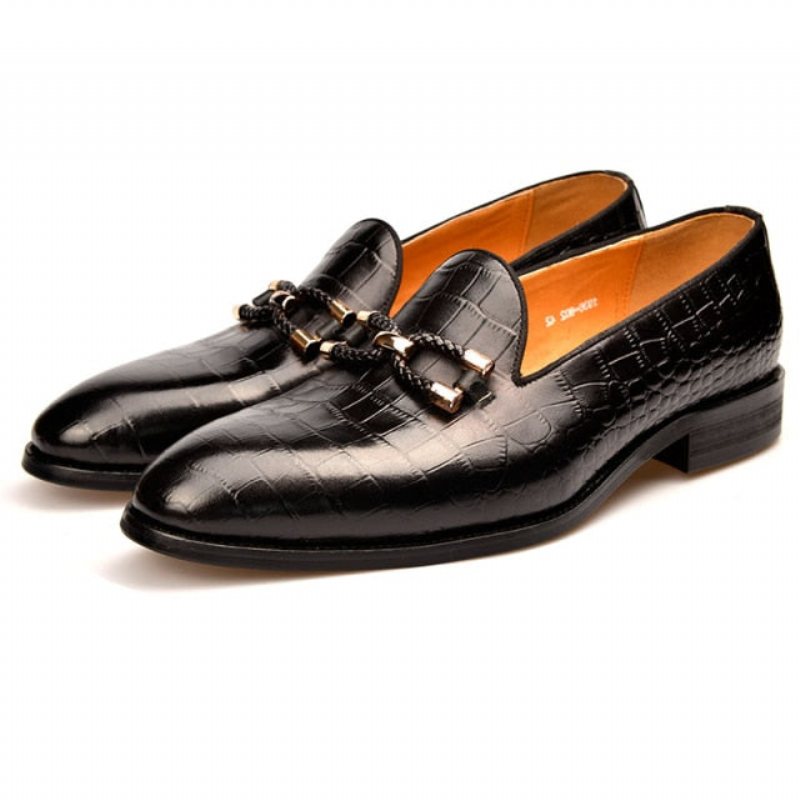 Ανδρικά Loafers Πολυτέλεια Crocodile Leather Slip On Μπρογκ Παπούτσια - Μαύρο