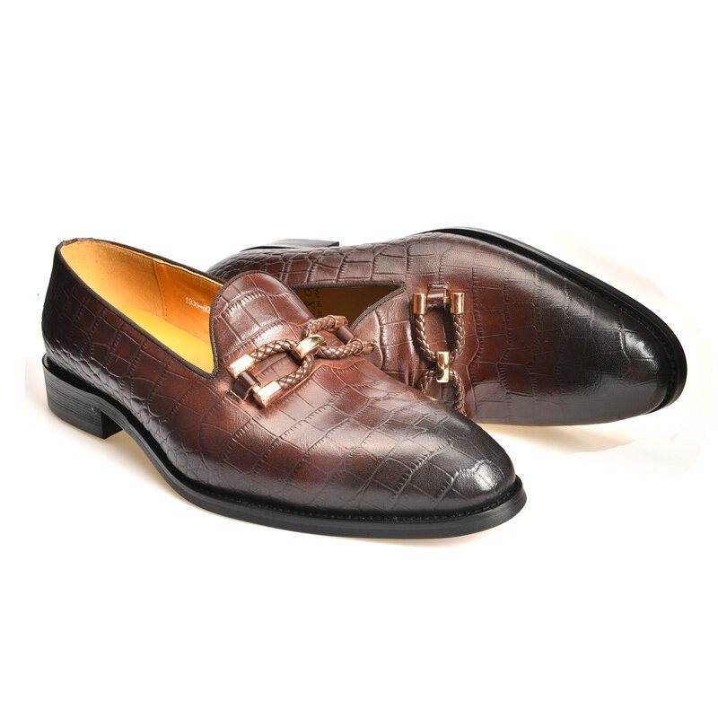 Ανδρικά Loafers Πολυτέλεια Crocodile Leather Slip On Μπρογκ Παπούτσια - Καφές