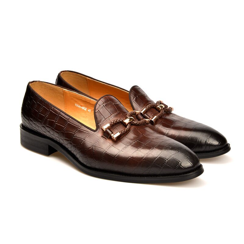 Ανδρικά Loafers Πολυτέλεια Crocodile Leather Slip On Μπρογκ Παπούτσια - Καφές