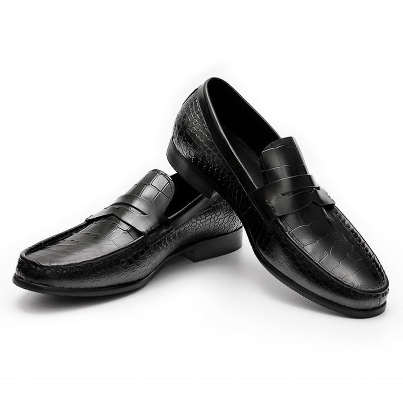 Ανδρικά Loafers Πολυτέλεια Croctex Slip On Brogues - Μαύρο 