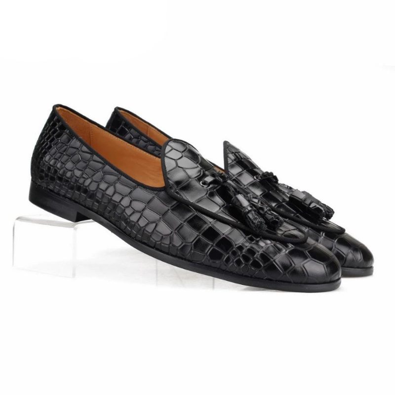 Ανδρικά Loafers Πολυτέλεια Croctex Slip-on Με Συμπαγές Σχέδιο - Μαύρο 