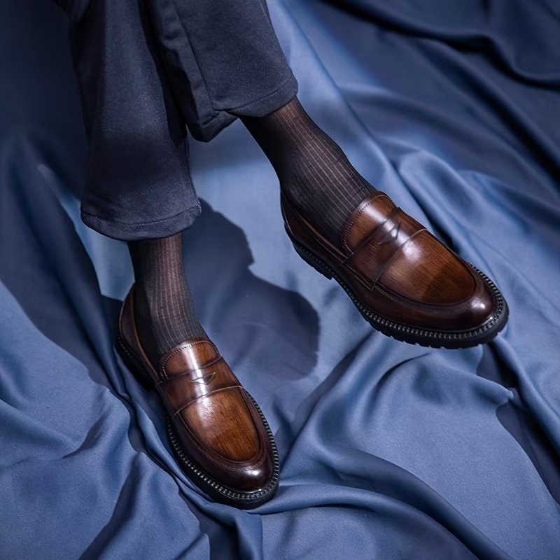 Ανδρικά Loafers Πολυτέλεια Leather Chic Slip-on Παπούτσια - Καφέ