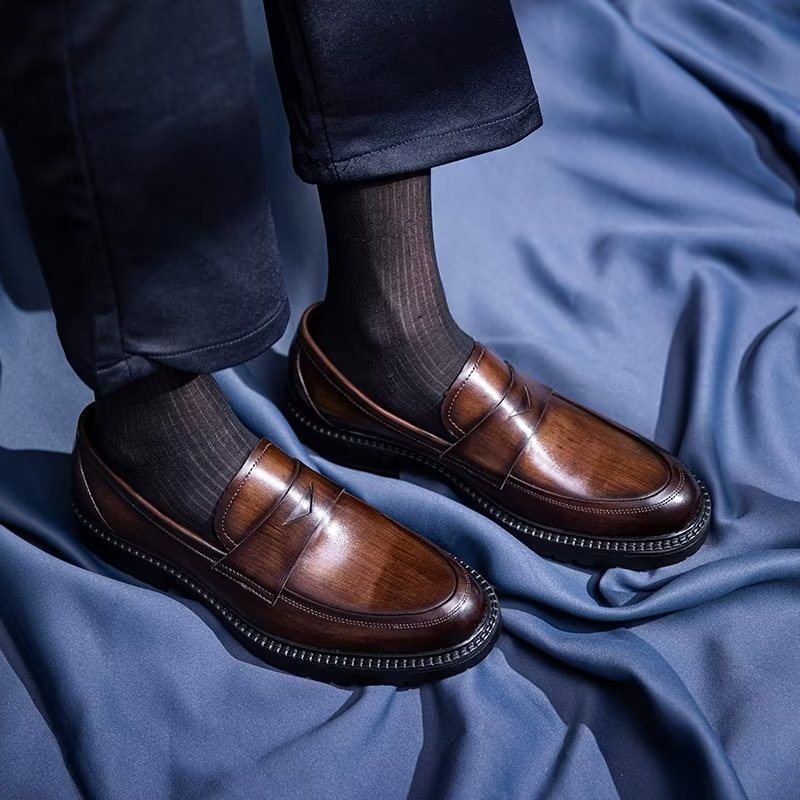 Ανδρικά Loafers Πολυτέλεια Leather Chic Slip-on Παπούτσια - Καφέ