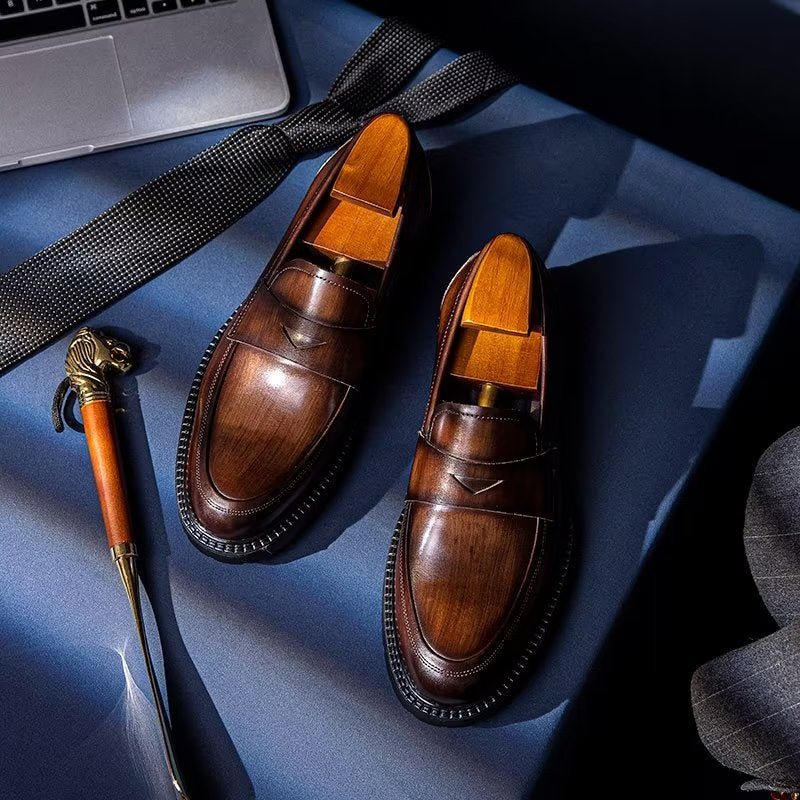 Ανδρικά Loafers Πολυτέλεια Leather Chic Slip-on Παπούτσια - Καφέ