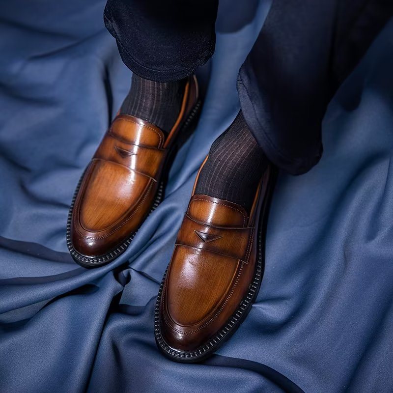 Ανδρικά Loafers Πολυτέλεια Leather Chic Slip-on Παπούτσια - Καφέ