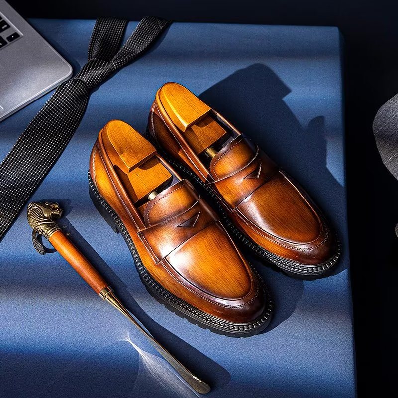 Ανδρικά Loafers Πολυτέλεια Leather Chic Slip-on Παπούτσια - Καφέ