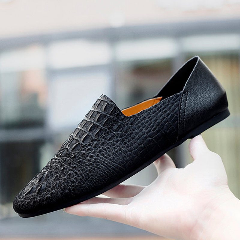 Ανδρικά Loafers Πολυτέλεια Leather Crocodile Comfort Driving - Μαύρο