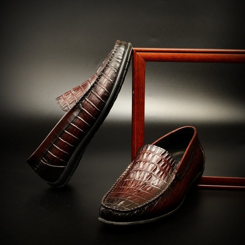 Ανδρικά Loafers Πολυτέλεια Leather Crocodile Daily Business Slip On - Κόκκινο