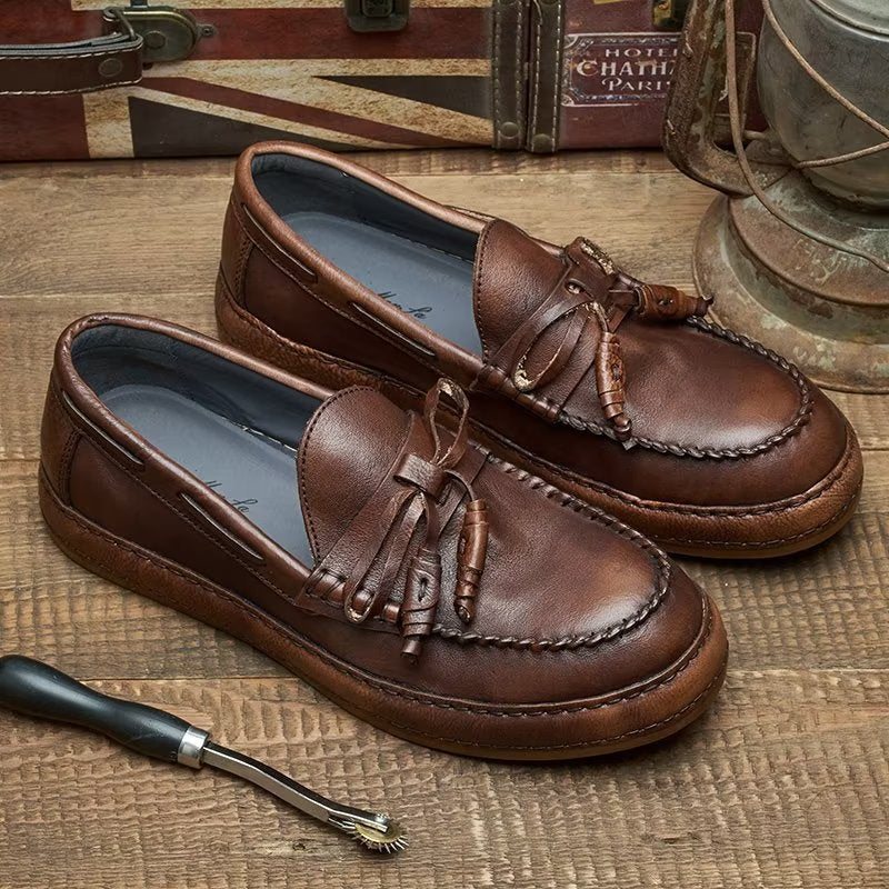 Ανδρικά Loafers Πολυτέλεια Tassel Leather Cow Elegant Slip-ons - Καφές