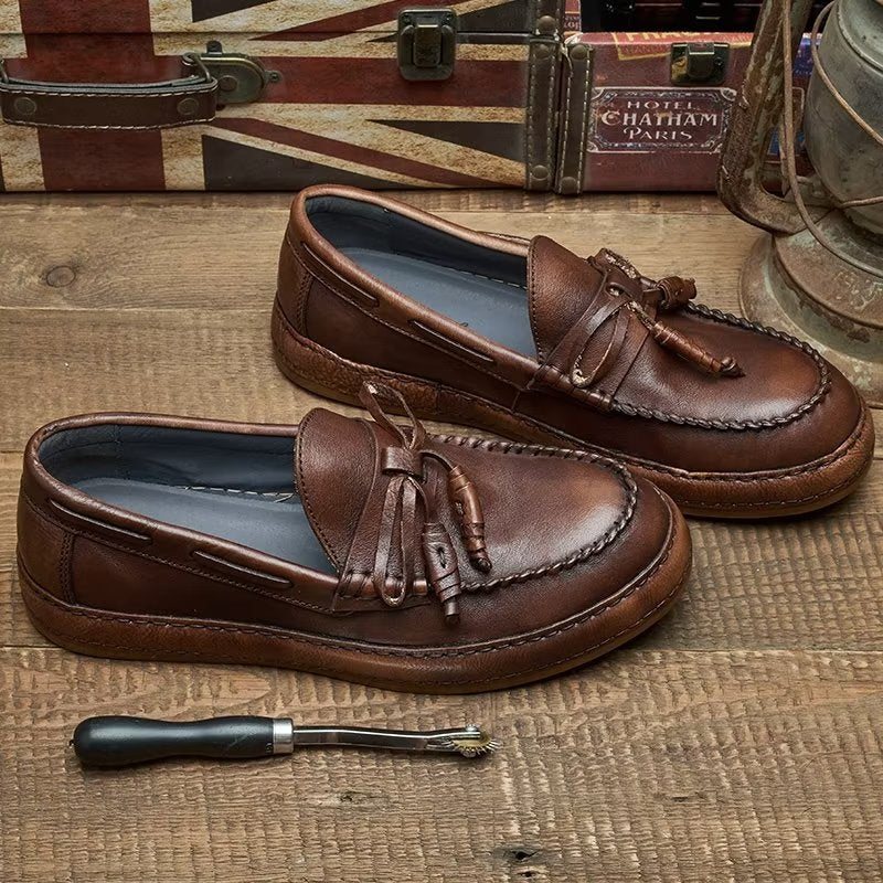 Ανδρικά Loafers Πολυτέλεια Tassel Leather Cow Elegant Slip-ons - Καφές