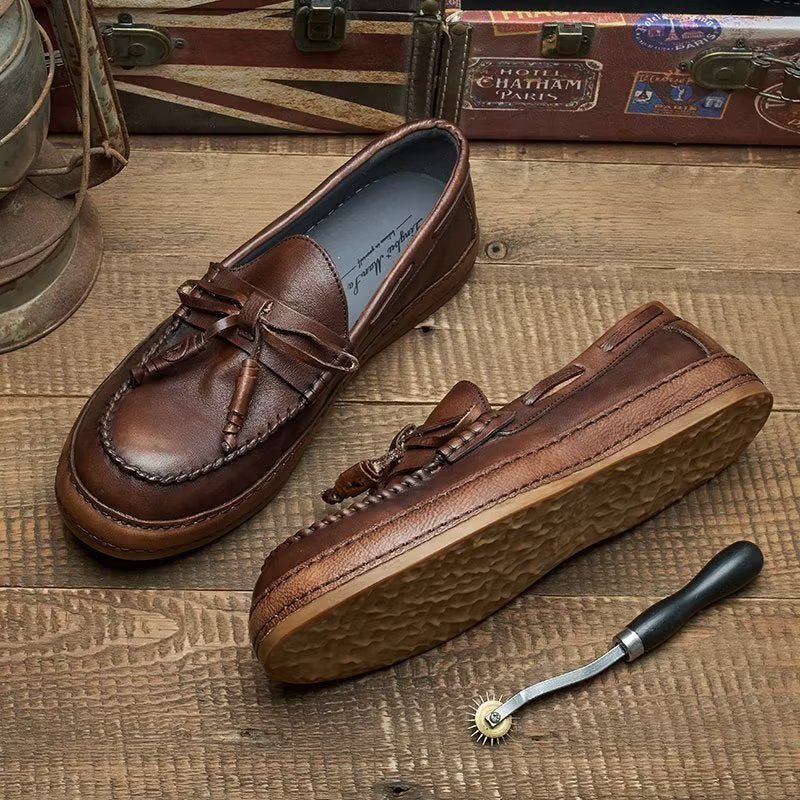 Ανδρικά Loafers Πολυτέλεια Tassel Leather Cow Elegant Slip-ons - Καφές