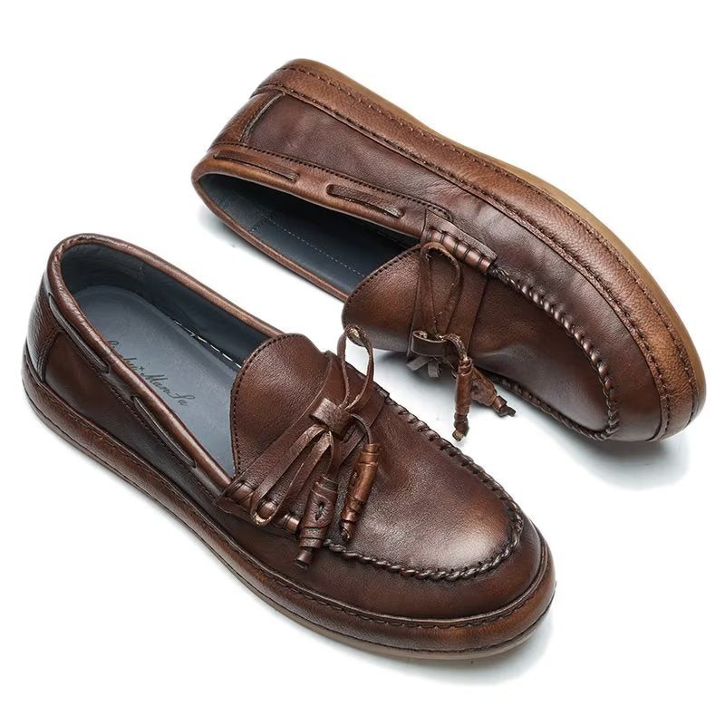 Ανδρικά Loafers Πολυτέλεια Tassel Leather Cow Elegant Slip-ons - Καφές