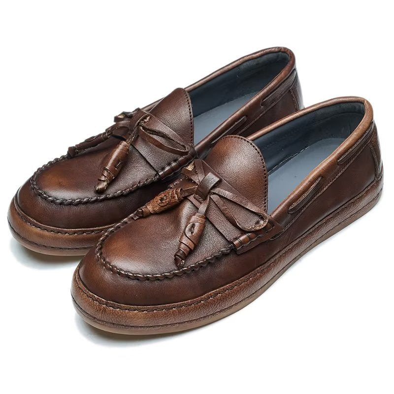 Ανδρικά Loafers Πολυτέλεια Tassel Leather Cow Elegant Slip-ons - Καφές