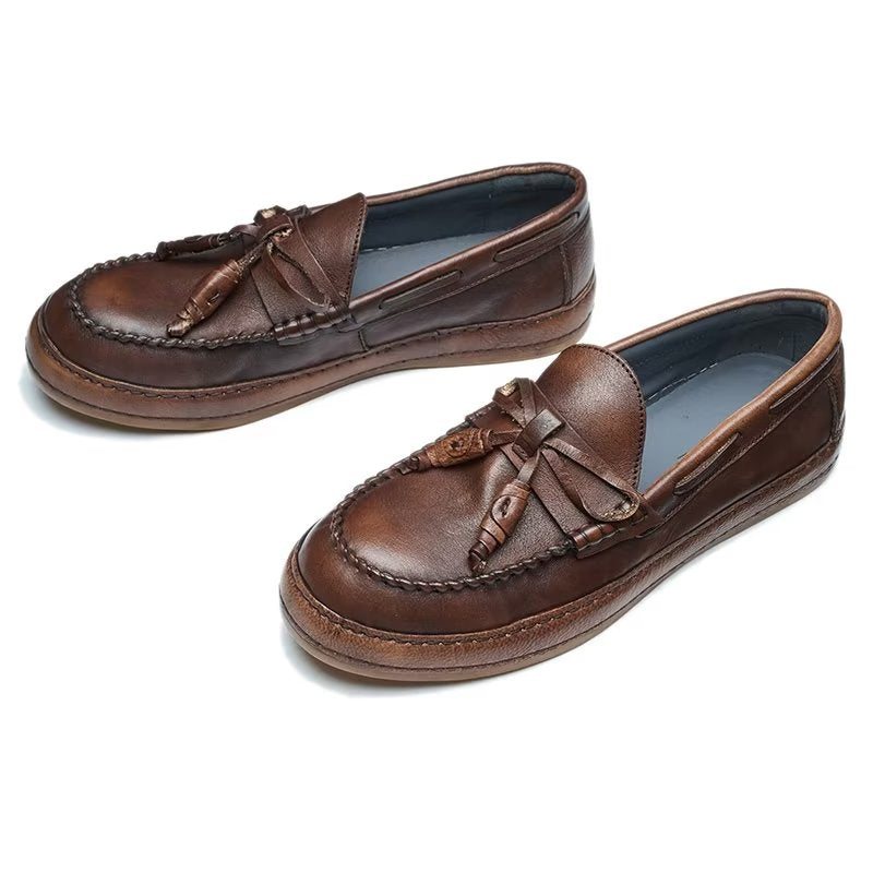 Ανδρικά Loafers Πολυτέλεια Tassel Leather Cow Elegant Slip-ons - Καφές