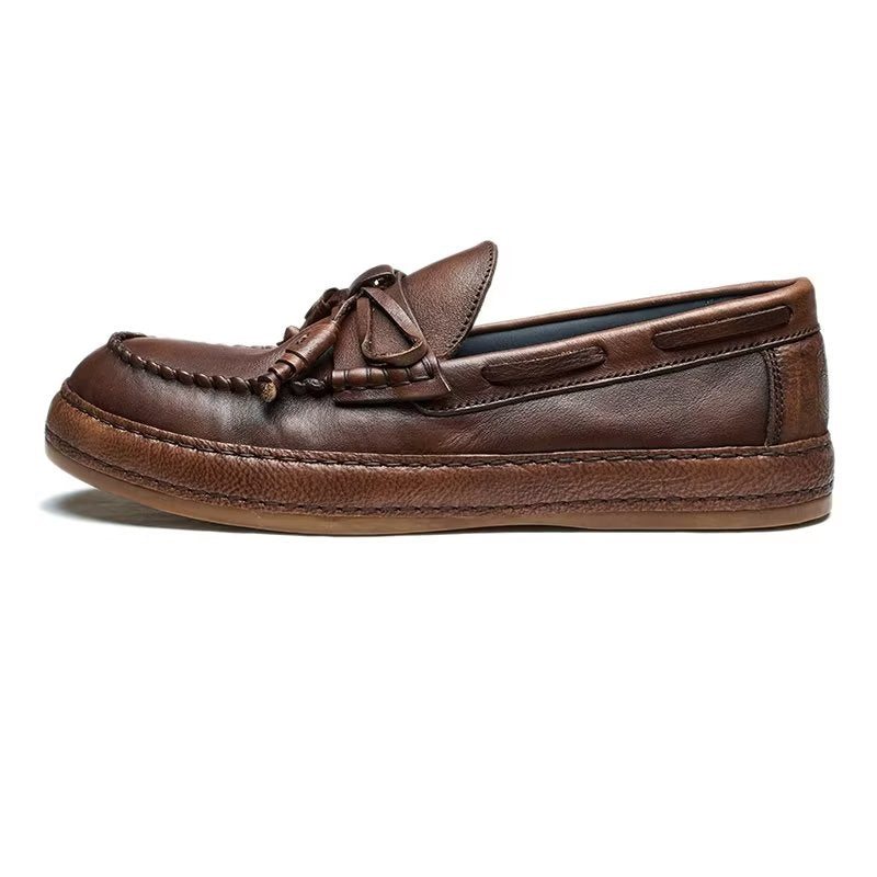 Ανδρικά Loafers Πολυτέλεια Tassel Leather Cow Elegant Slip-ons - Καφές