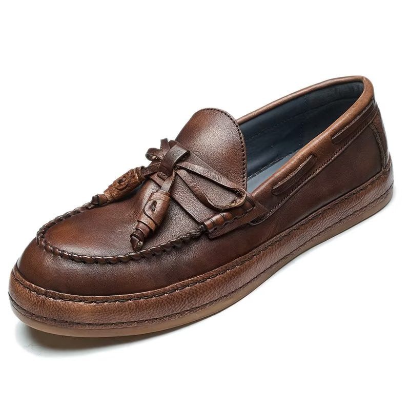 Ανδρικά Loafers Πολυτέλεια Tassel Leather Cow Elegant Slip-ons - Καφές