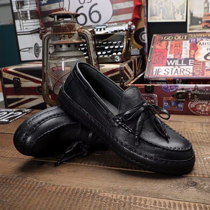 Ανδρικά Loafers Πολυτέλεια Tassel Leather Cow Elegant Slip-ons - Μαύρο