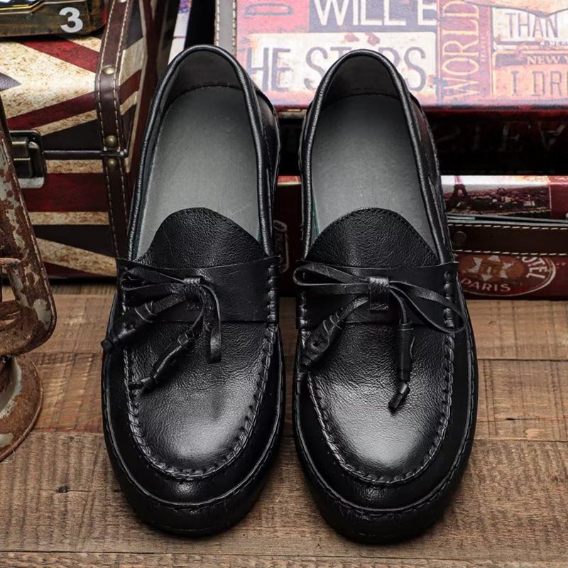 Ανδρικά Loafers Πολυτέλεια Tassel Leather Cow Elegant Slip-ons - Μαύρο