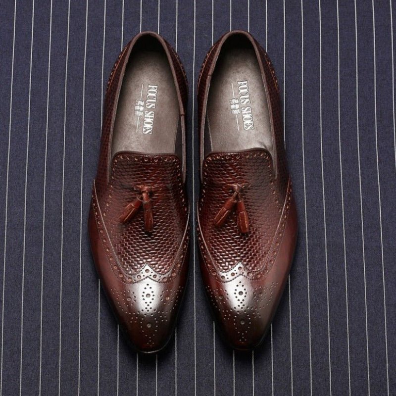 Ανδρικά Loafers Σκαλιστά Μυτερά Toe Slip On - Κόκκινο