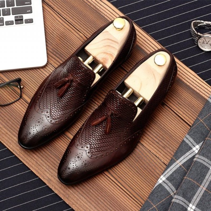 Ανδρικά Loafers Σκαλιστά Μυτερά Toe Slip On - Κόκκινο