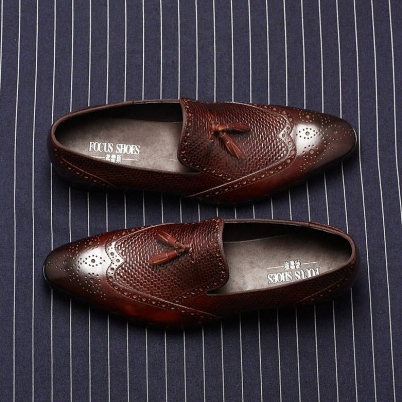 Ανδρικά Loafers Σκαλιστά Μυτερά Toe Slip On - Κόκκινο