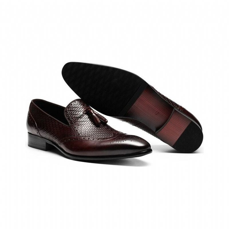 Ανδρικά Loafers Σκαλιστά Μυτερά Toe Slip On - Κόκκινο