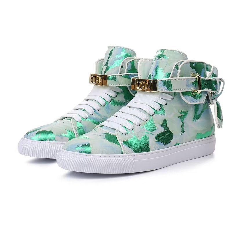 Ανδρικά Sneakers Graffiti Artisan Cow Leather High Top Sneaks - Πράσινο