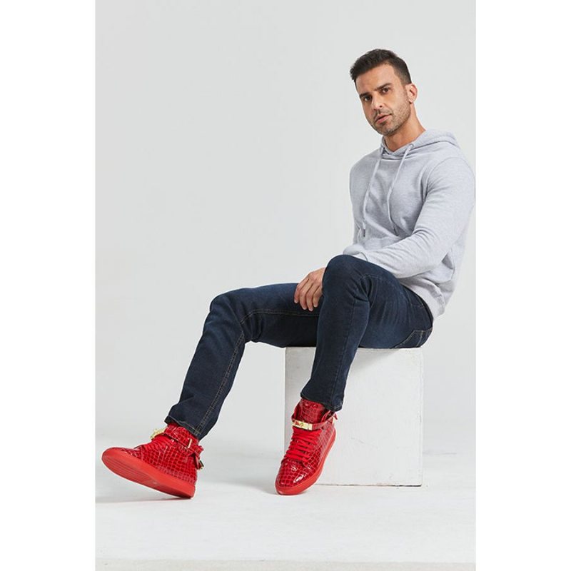 Ανδρικά Sneakers Πολυτέλεια Crocemboss High Top Casual - Κόκκινο