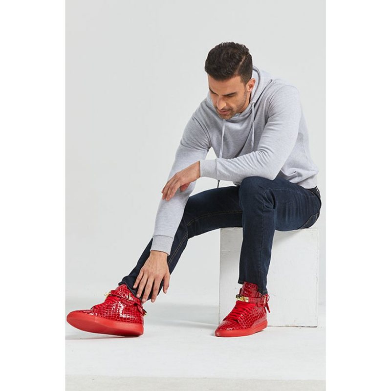 Ανδρικά Sneakers Πολυτέλεια Crocemboss High Top Casual - Κόκκινο