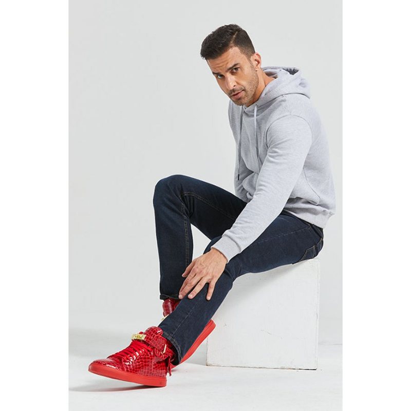 Ανδρικά Sneakers Πολυτέλεια Crocemboss High Top Casual - Κόκκινο