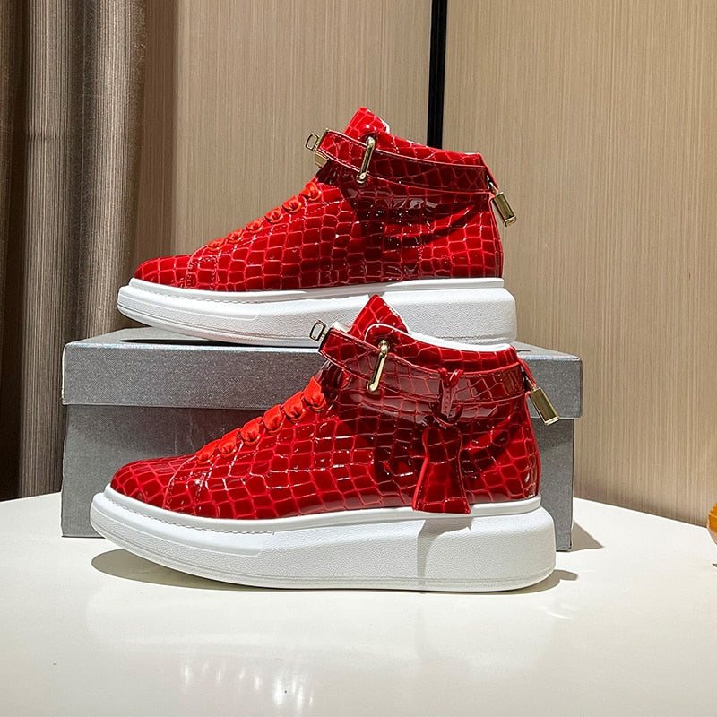 Ανδρικά Αθλητικά Παπούτσια Πολυτελή Sneakers Crocemboss High Top Designer - Κόκκινο