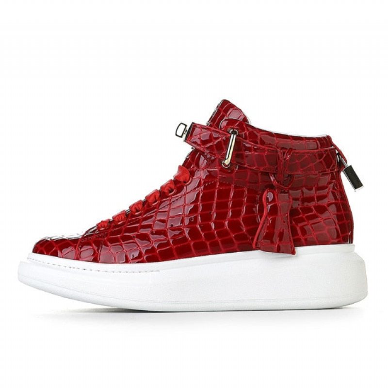 Ανδρικά Αθλητικά Παπούτσια Πολυτελή Sneakers Crocemboss High Top Designer - Κόκκινο