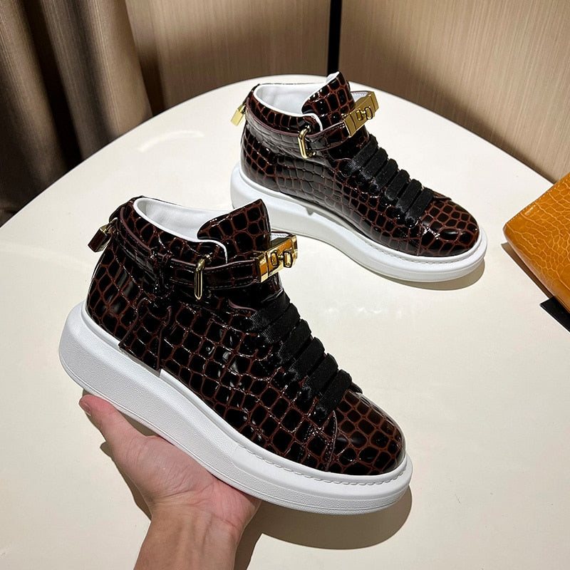 Ανδρικά Αθλητικά Παπούτσια Πολυτελή Sneakers Crocemboss High Top Designer - Καφέ