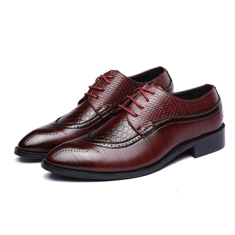 Ανδρικά Επίσημα Παπούτσια Alligator Πολυτέλεια Lace-up Brogue Φόρεμα - Κόκκινο