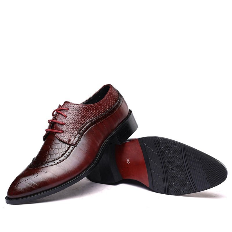 Ανδρικά Επίσημα Παπούτσια Alligator Πολυτέλεια Lace-up Brogue Φόρεμα - Κόκκινο