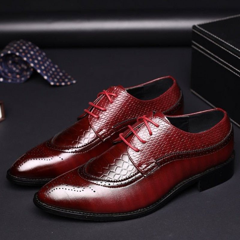 Ανδρικά Επίσημα Παπούτσια Alligator Πολυτέλεια Lace-up Brogue Φόρεμα - Κόκκινο