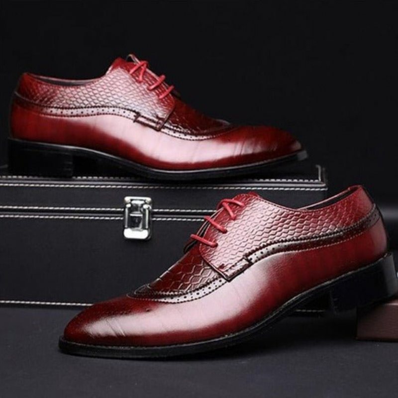 Ανδρικά Επίσημα Παπούτσια Alligator Πολυτέλεια Lace-up Brogue Φόρεμα - Κόκκινο